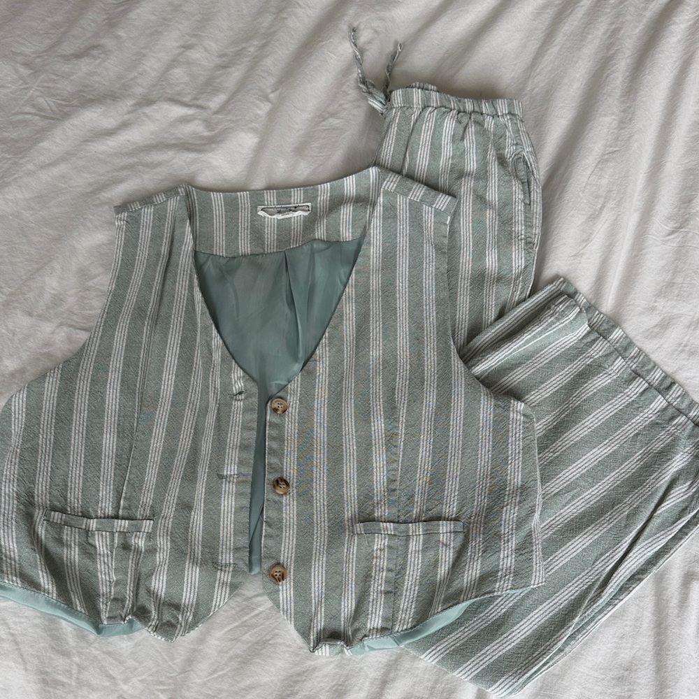 Hippie Rose Mint Green Striped Two-Piece Jumpsuit Set